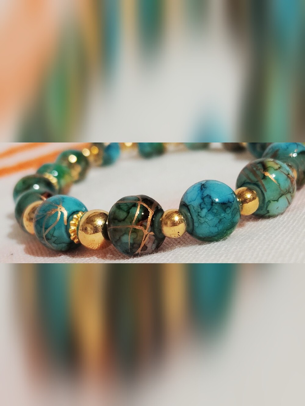 Handmade Glass Bracelet One Of A Kind. Cyan Mix And Blue. Lot Of 3 Size 7'' - Picture 16 of 17